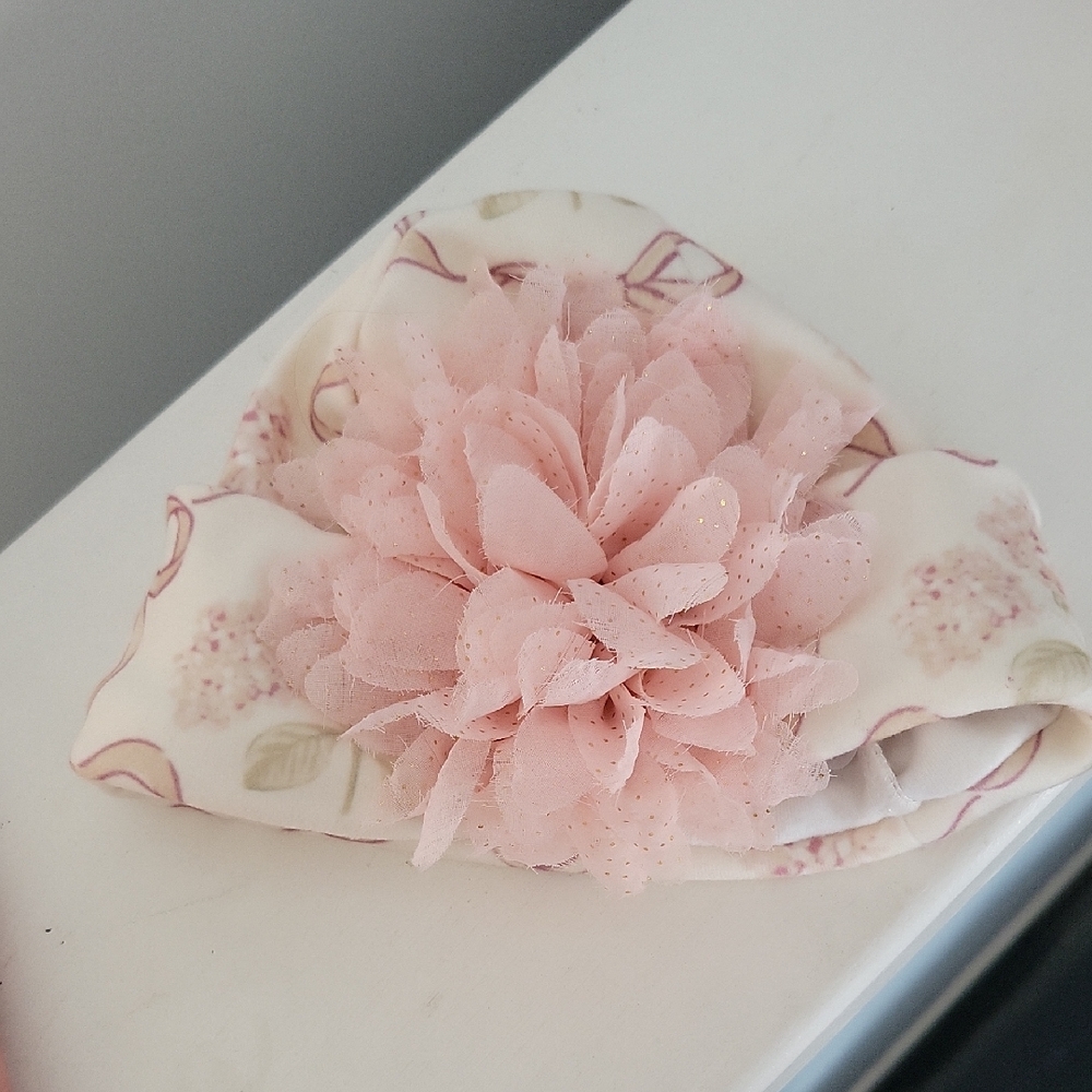 Floral Baby Hat with Pink Flower